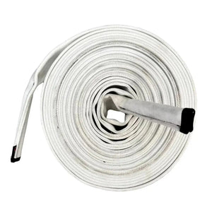 White coiled rope, possibly fire hose material, 50 feet long