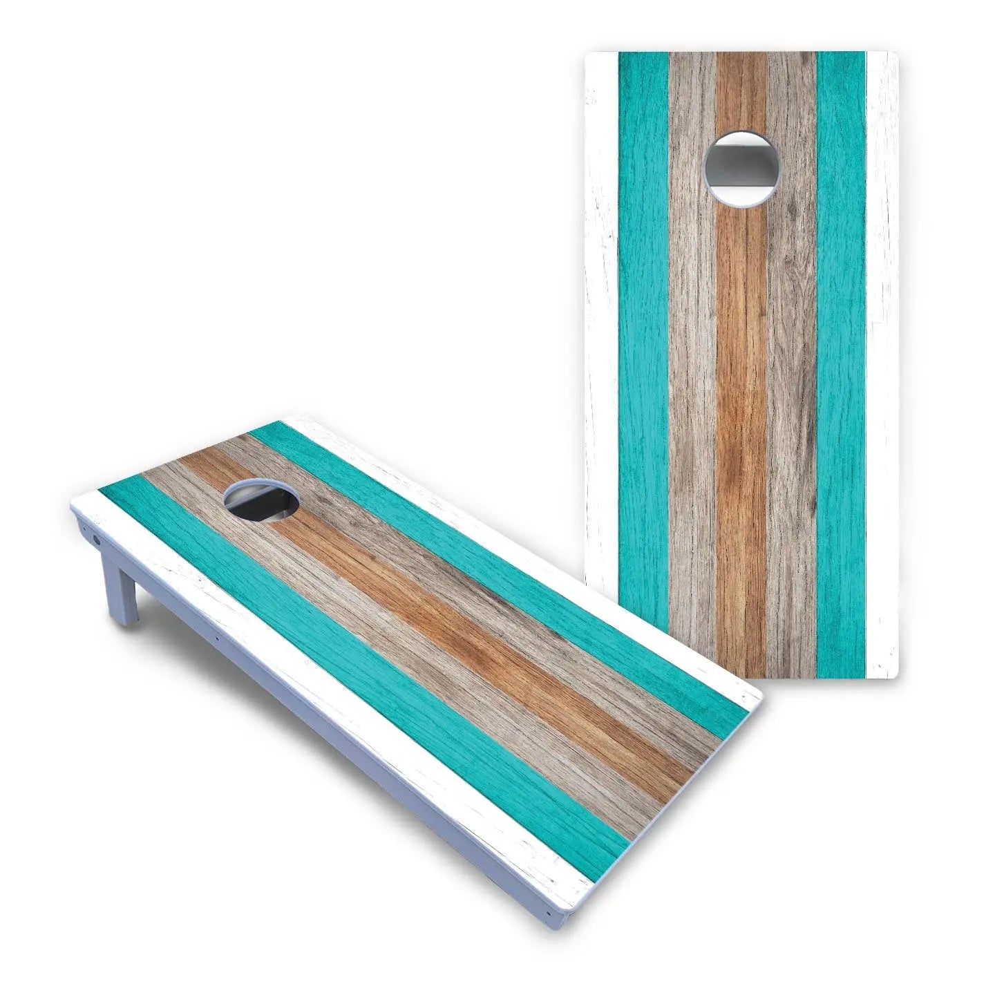 Beach Theme Stripe Cornhole Boards - All Weather Series Cornhole Solutions