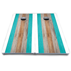 Beach Theme Stripe Cornhole Boards - All Weather Series Cornhole Solutions