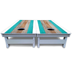 Beach Theme Stripe Cornhole Boards - All Weather Series Cornhole Solutions