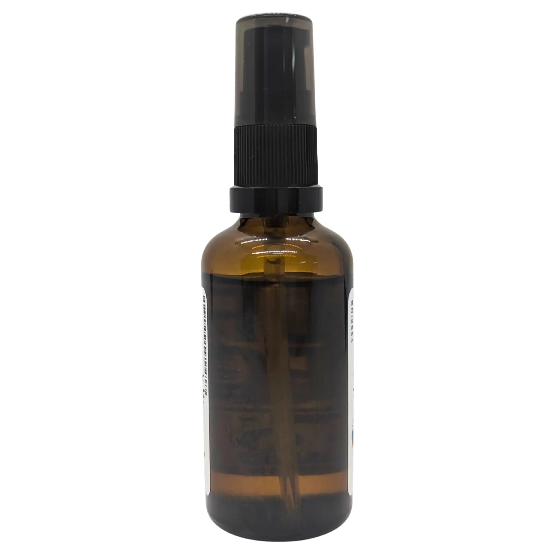 Brown glass bottle with a black spray nozzle, label is partially visible.