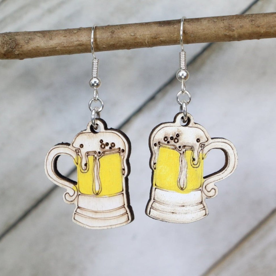 Beer Mug Wooden Earrings | Oktoberfest Beer Lover Jewelry