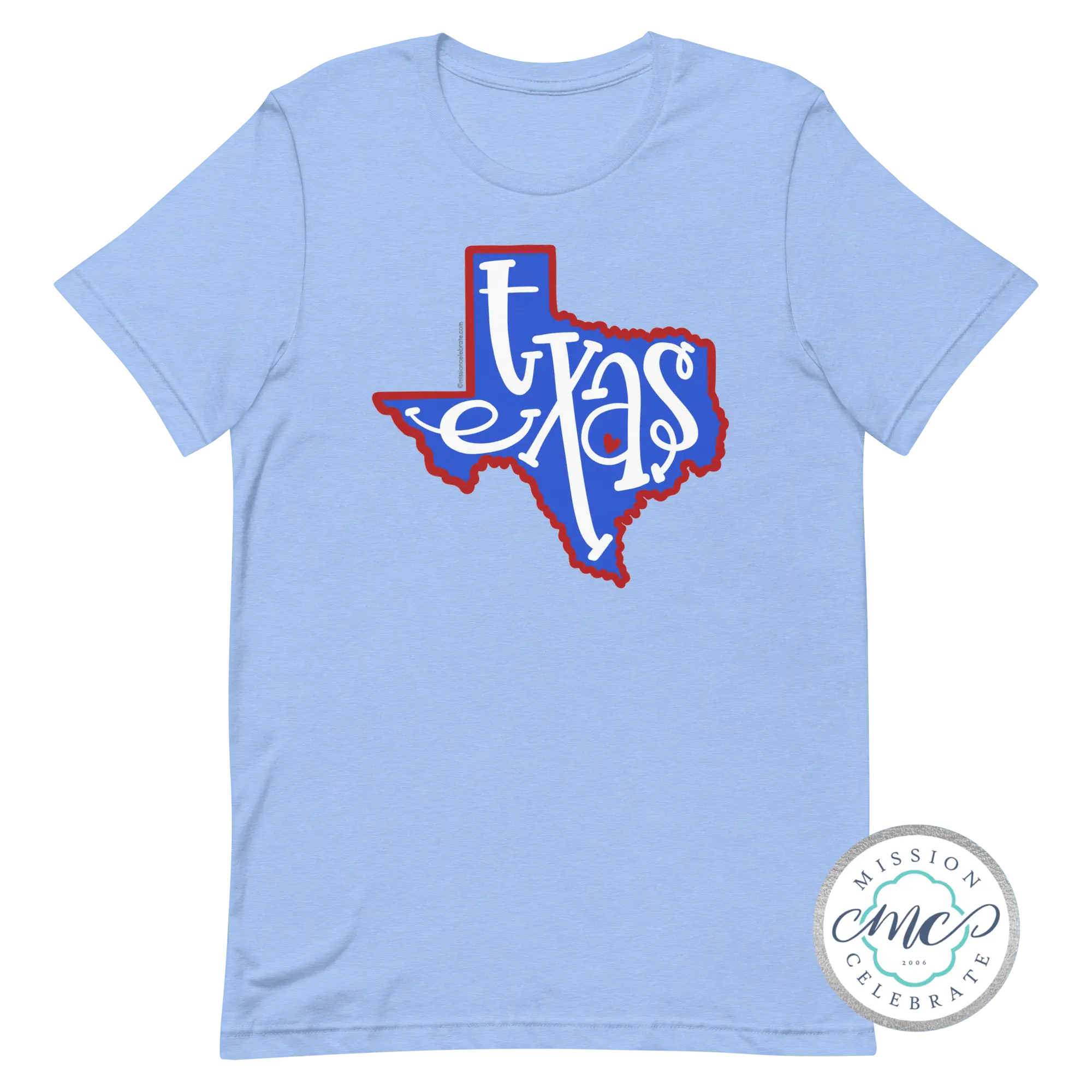 Texas T-shirt: Red, White, & Blue Design. Bella+Canvas Tee with Handlettered Texas art.