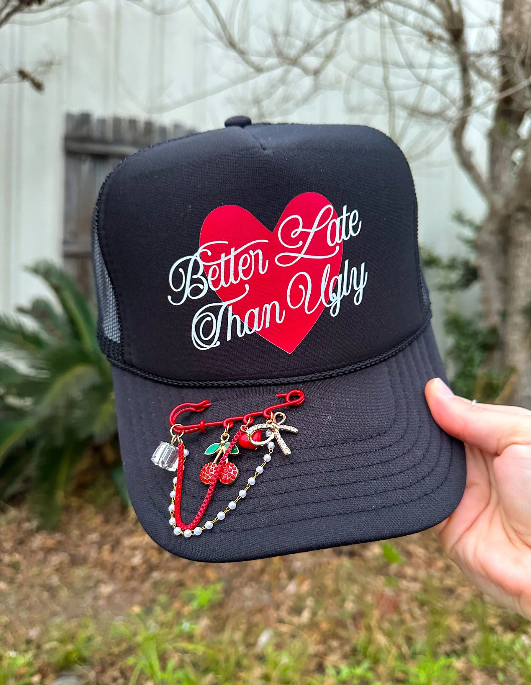 Better Late Than Ugly Black Trucker Southern Bliss Company