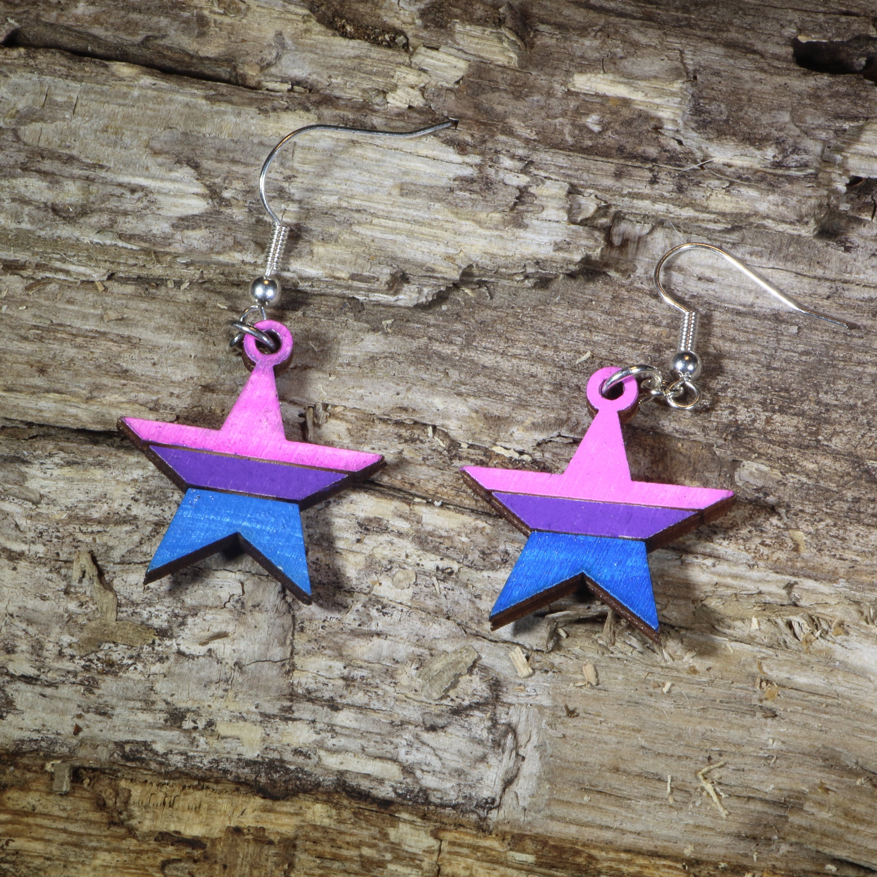 Bisexual Pride Star Wooden Earrings | Bi Flag Jewelry