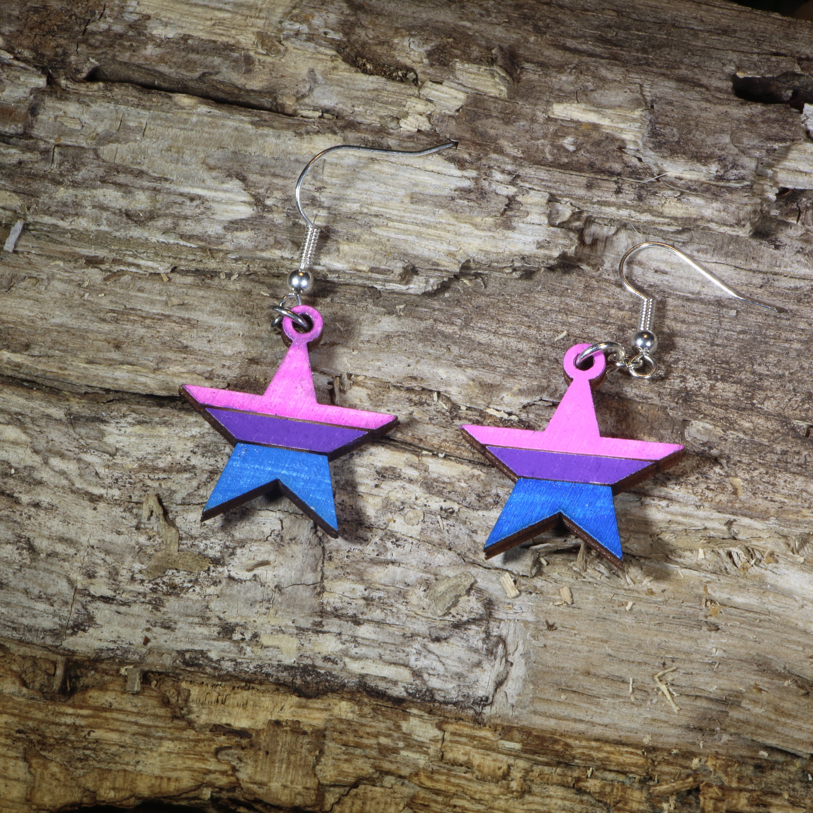 Bisexual Pride Star Wooden Earrings | Bi Flag Jewelry