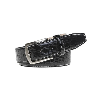 Luxury black crocodile belt showing handmade leather craftsmanship