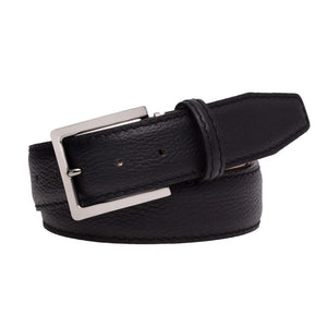 Black pebble grain belt showing handmade leather craftsmanship