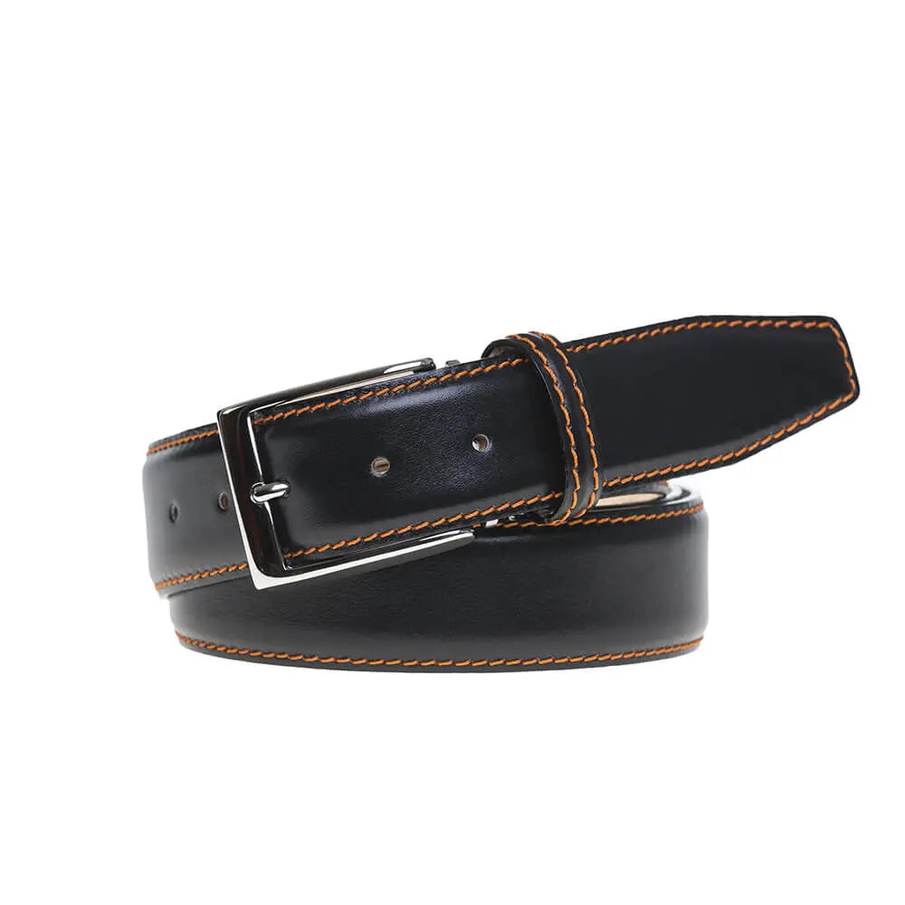 Roger Ximenez black custom leather belt with bespoke sizing options