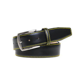 Black smooth calf belt showing handmade leather craftsmanship