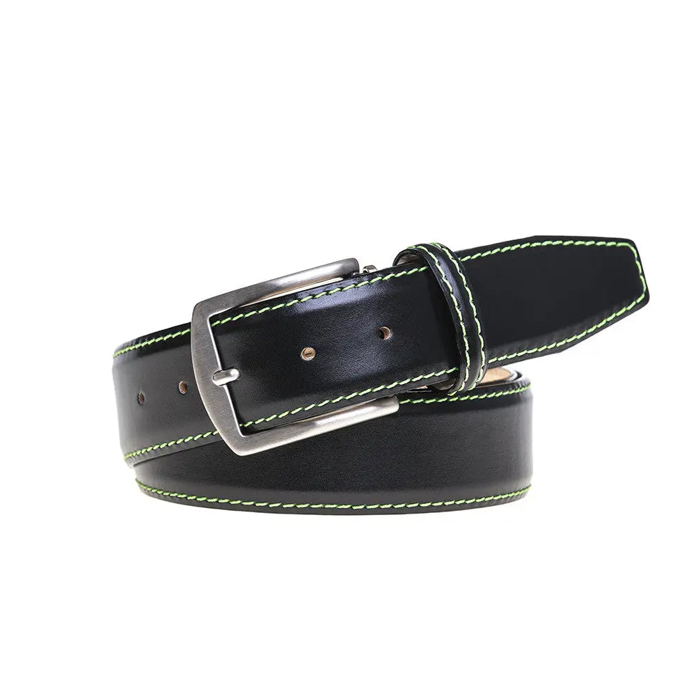 Black leather belt for dress, golf, and executive style