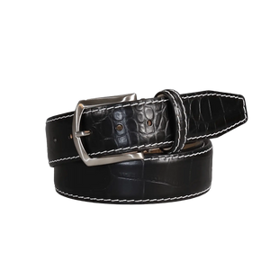 Black Mock Croc Leather Belt by Roger Ximenez handmade in Miami
