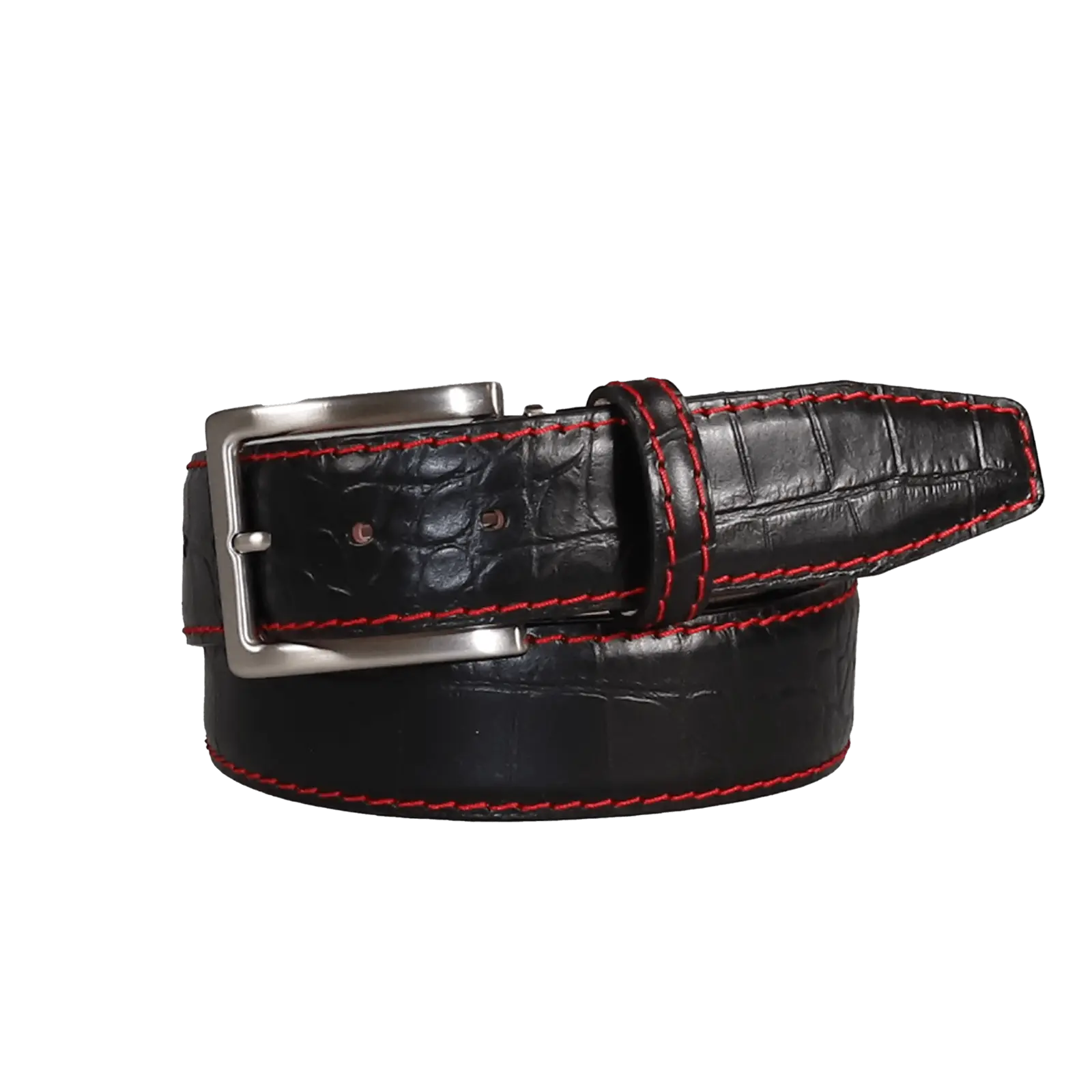 Black textured leather belt for dress and golf style