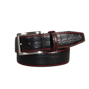Black textured leather belt for dress and golf style