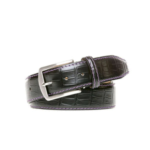 Black mock gator belt showing handmade leather craftsmanship