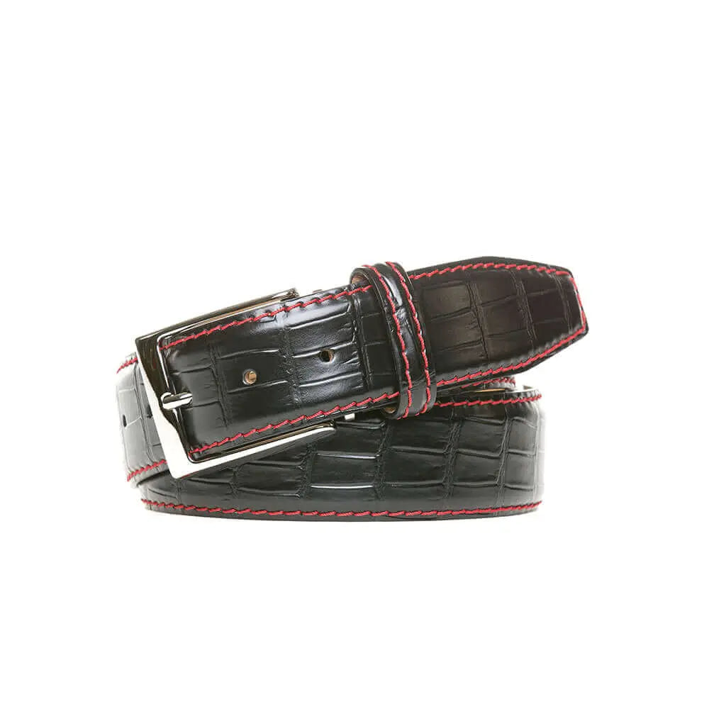 Black textured leather belt for dress and golf style