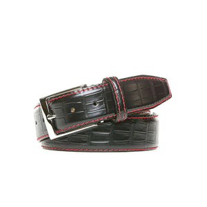 Black textured leather belt for dress and golf style