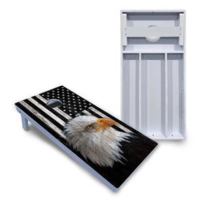 Black & White Eagle Flag Cornhole Boards - All Weather Series Cornhole Solutions