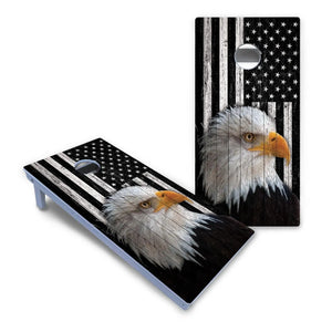 Black & White Eagle Flag Cornhole Boards - All Weather Series Cornhole Solutions
