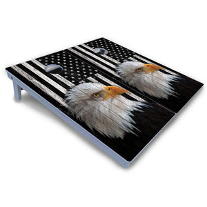 Black & White Eagle Flag Cornhole Boards - All Weather Series Cornhole Solutions
