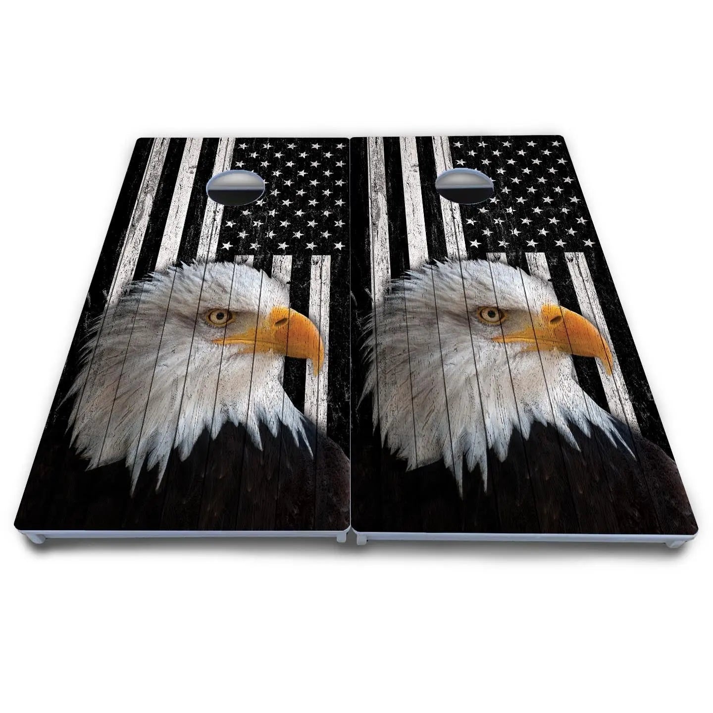 Black & White Eagle Flag Cornhole Boards - All Weather Series Cornhole Solutions