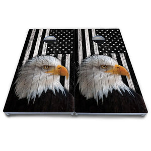Black & White Eagle Flag Cornhole Boards - All Weather Series Cornhole Solutions