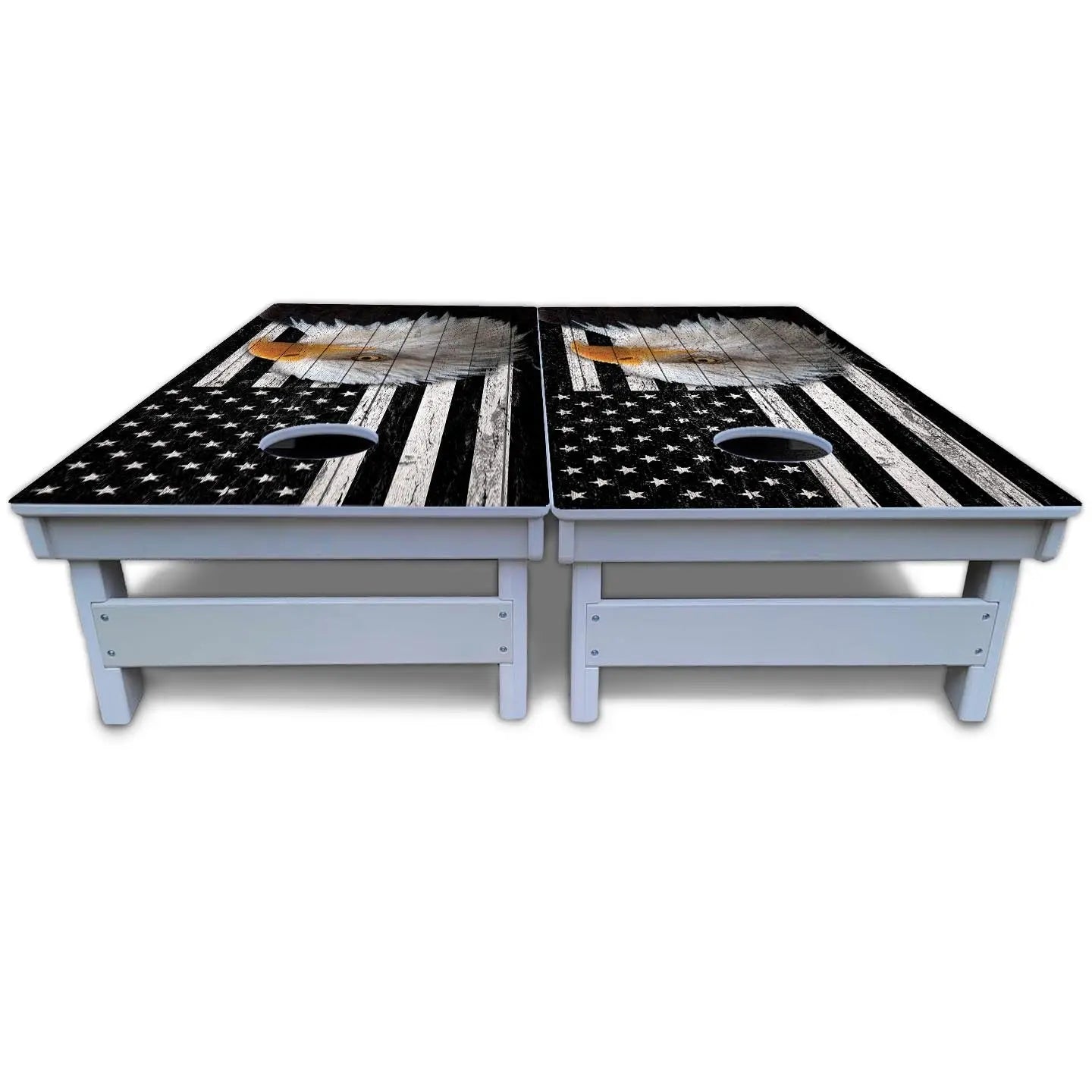 Black & White Eagle Flag Cornhole Boards - All Weather Series Cornhole Solutions