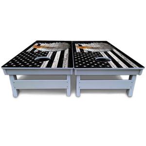 Black & White Eagle Flag Cornhole Boards - All Weather Series Cornhole Solutions