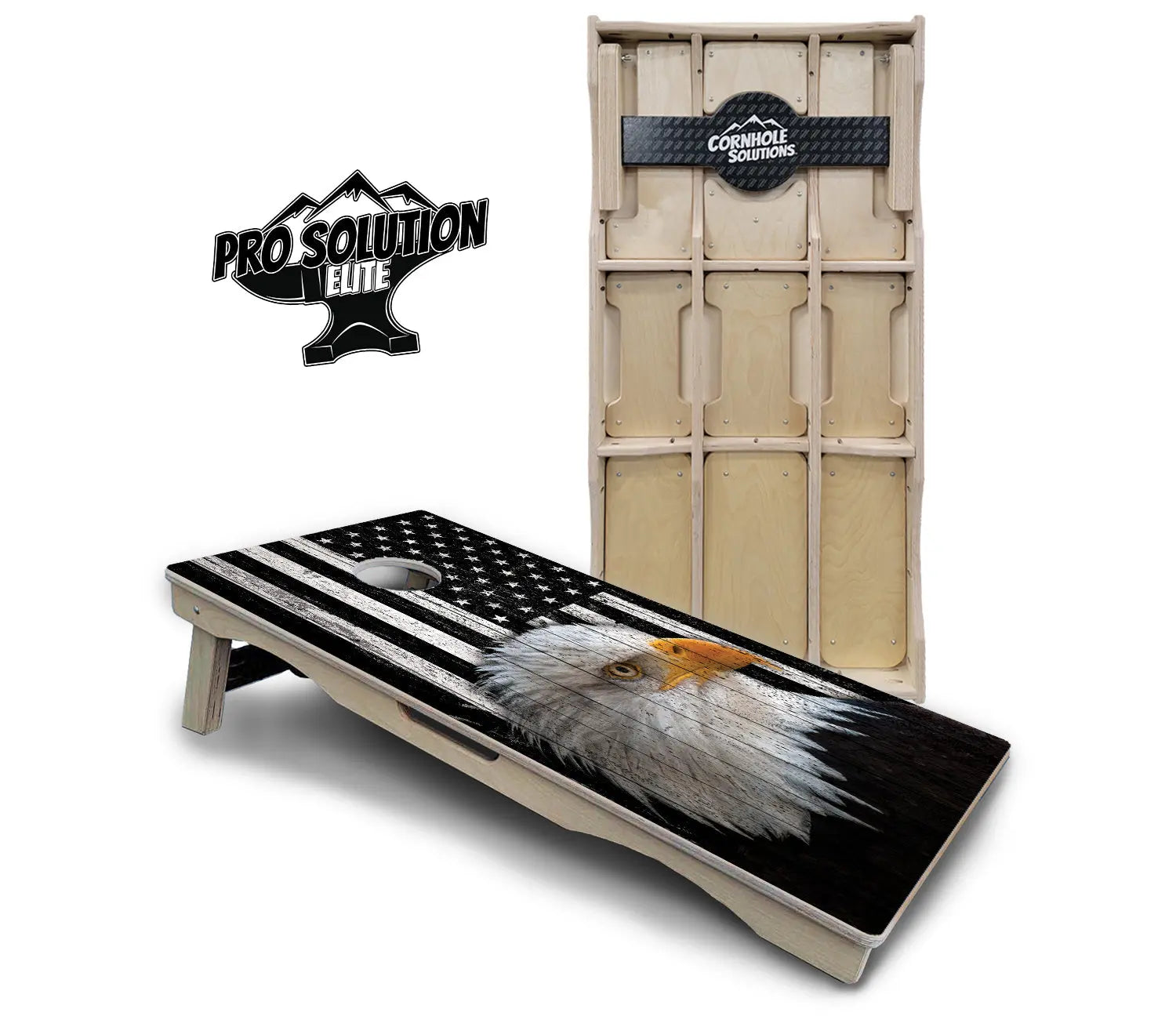 Black & White Eagle Flag Cornhole Boards - Pro Solution Elite Series Cornhole Solutions