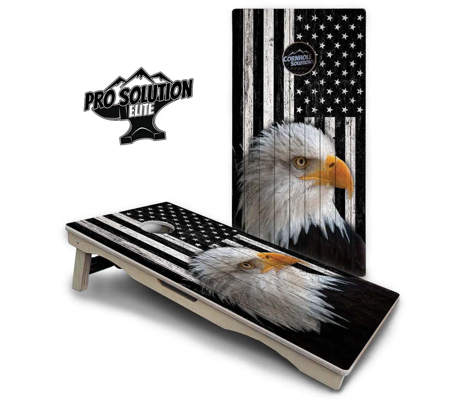 Black & White Eagle Flag Cornhole Boards - Pro Solution Elite Series Cornhole Solutions