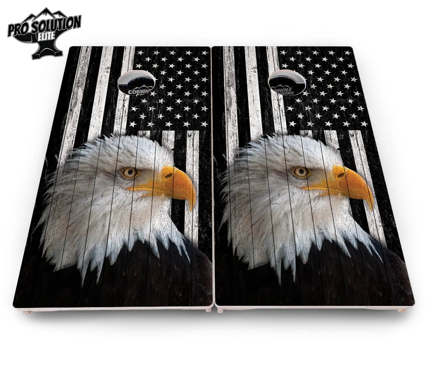 Black & White Eagle Flag Cornhole Boards - Pro Solution Elite Series Cornhole Solutions