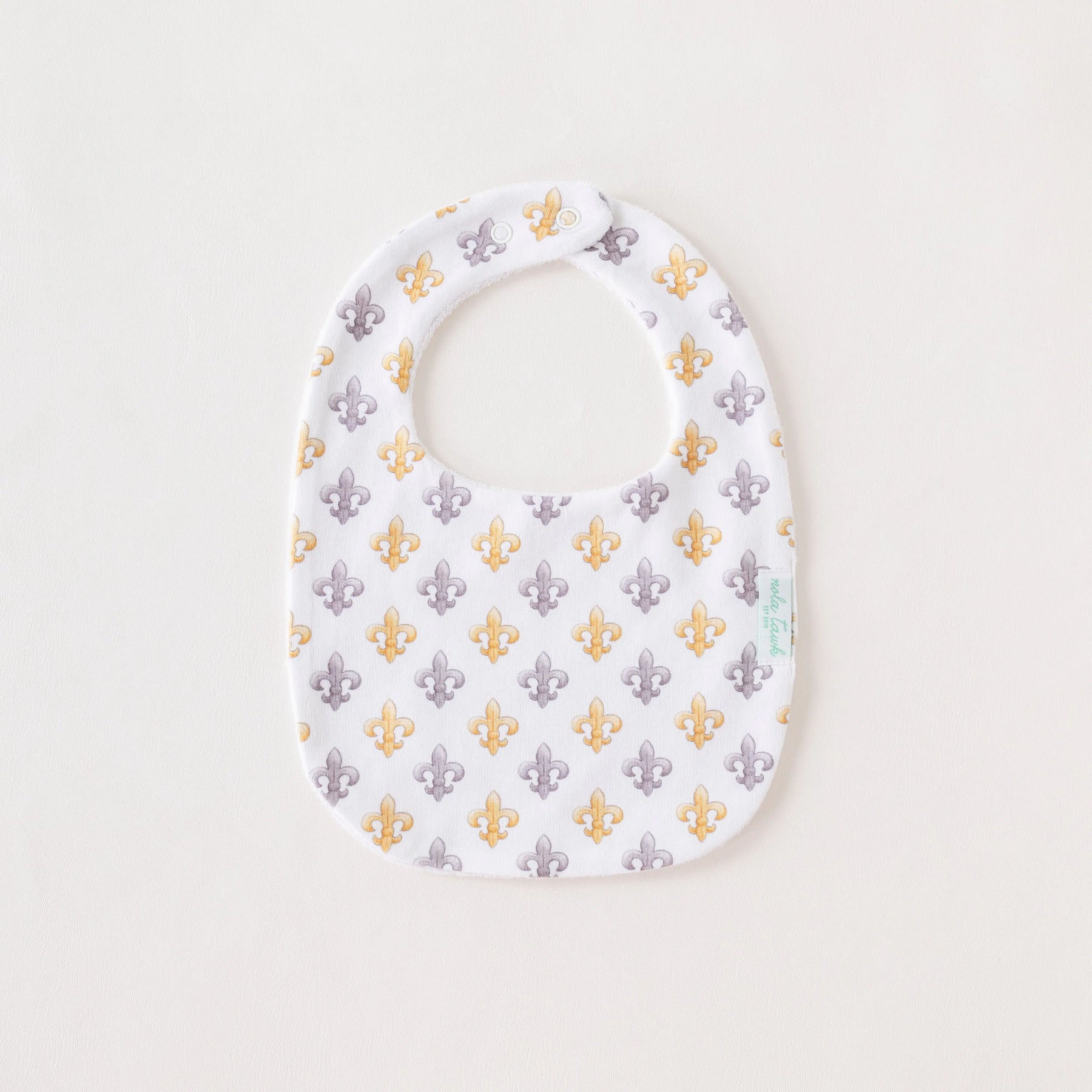 Black and Gold Fleur de Lis Organic Cotton Baby Bib Nola Tawk