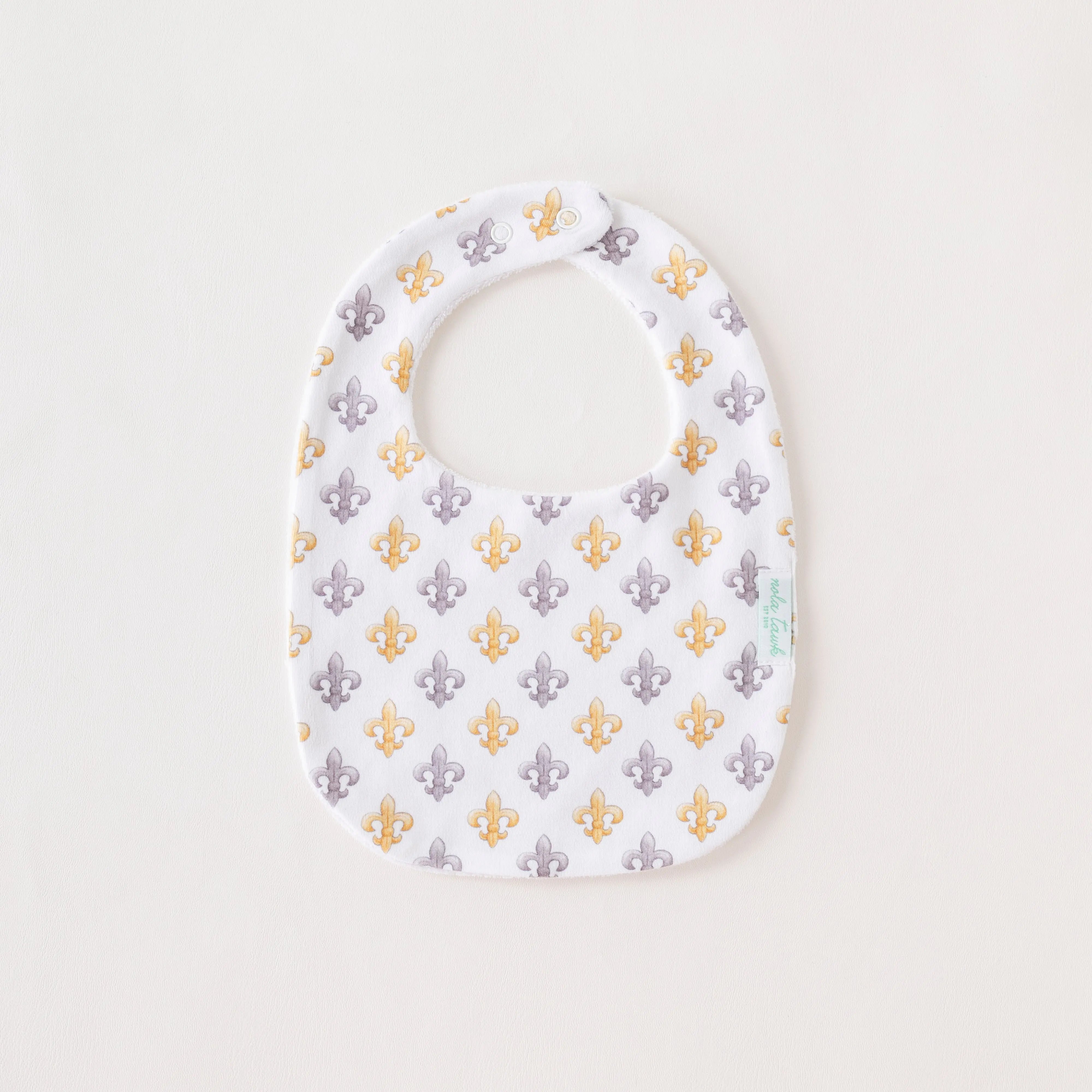 Black and Gold Fleur de Lis Organic Cotton Baby Bib Nola Tawk