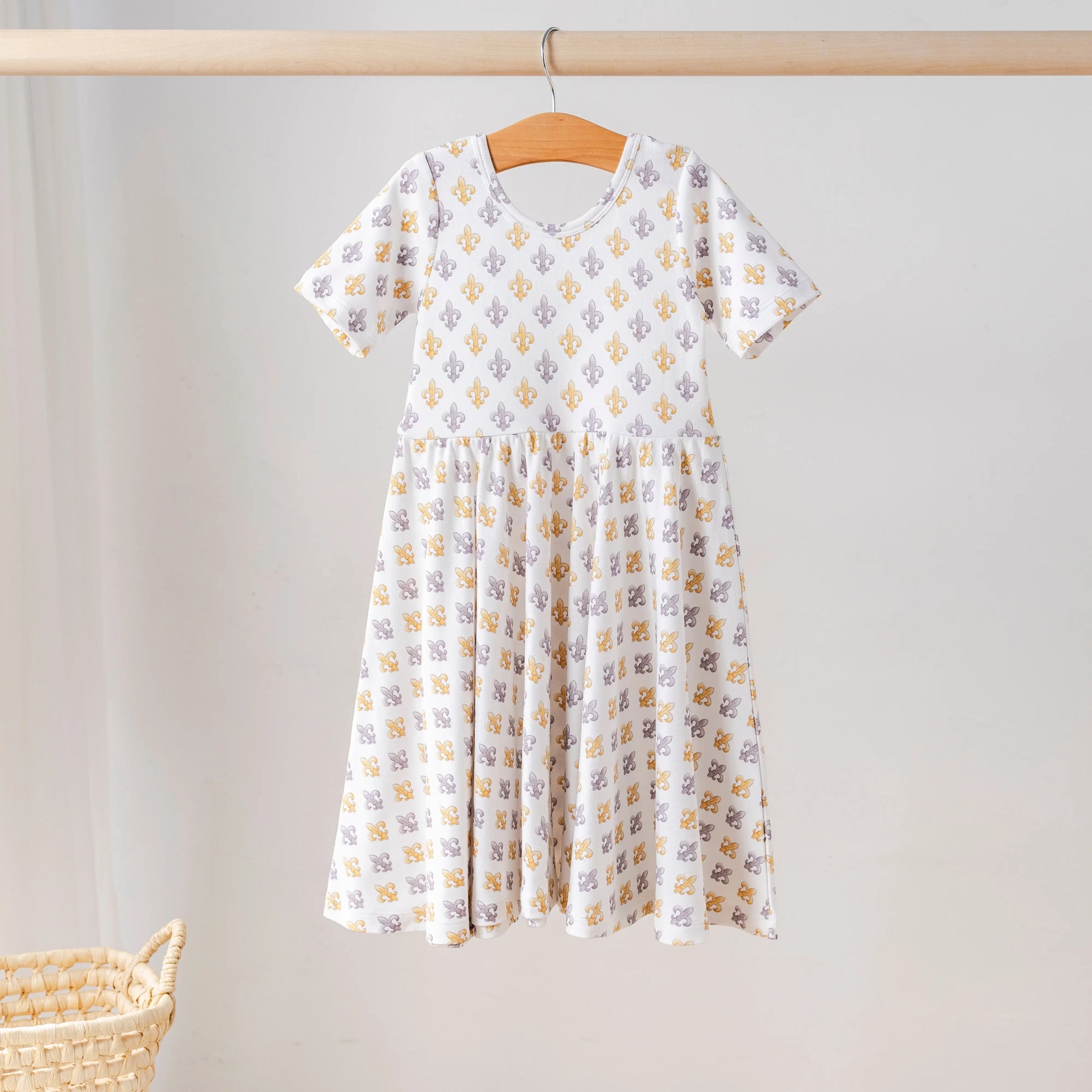 Black and Gold Fleur de Lis Organic Cotton Dress for Kids Nola Tawk