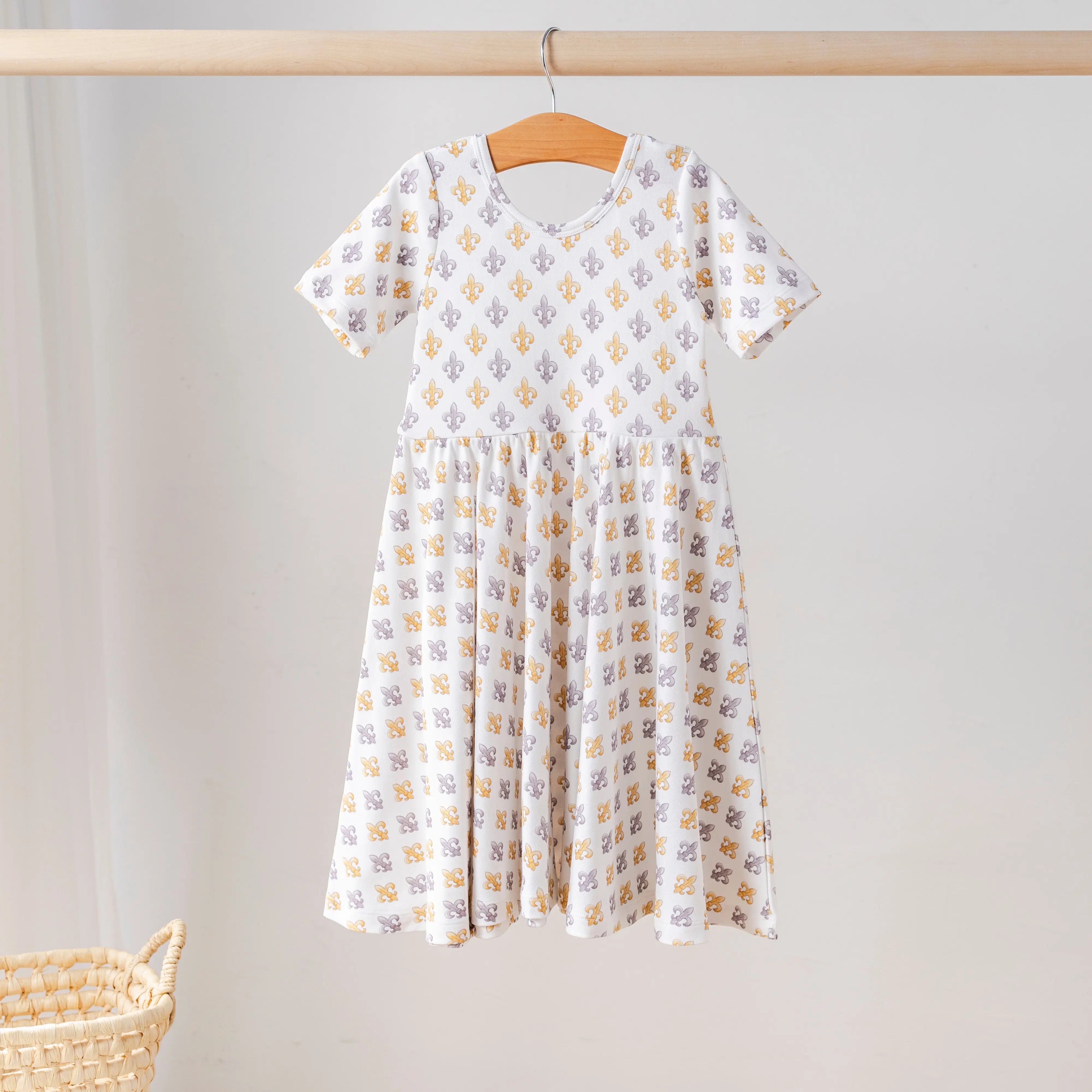 Black and Gold Fleur de Lis Organic Cotton Dress for Kids Nola Tawk