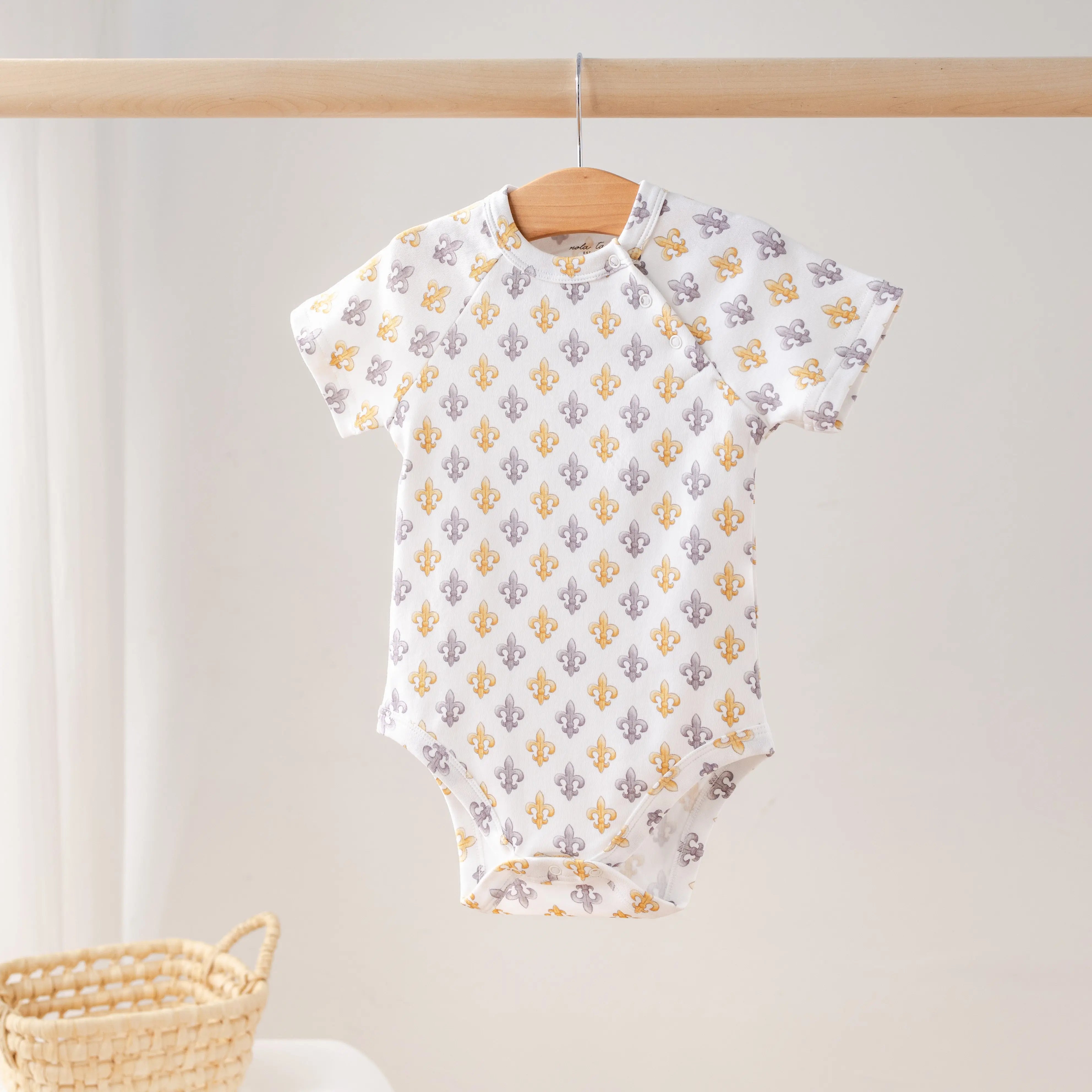 Black and Gold Fleur de Lis Organic Cotton Onesie Nola Tawk