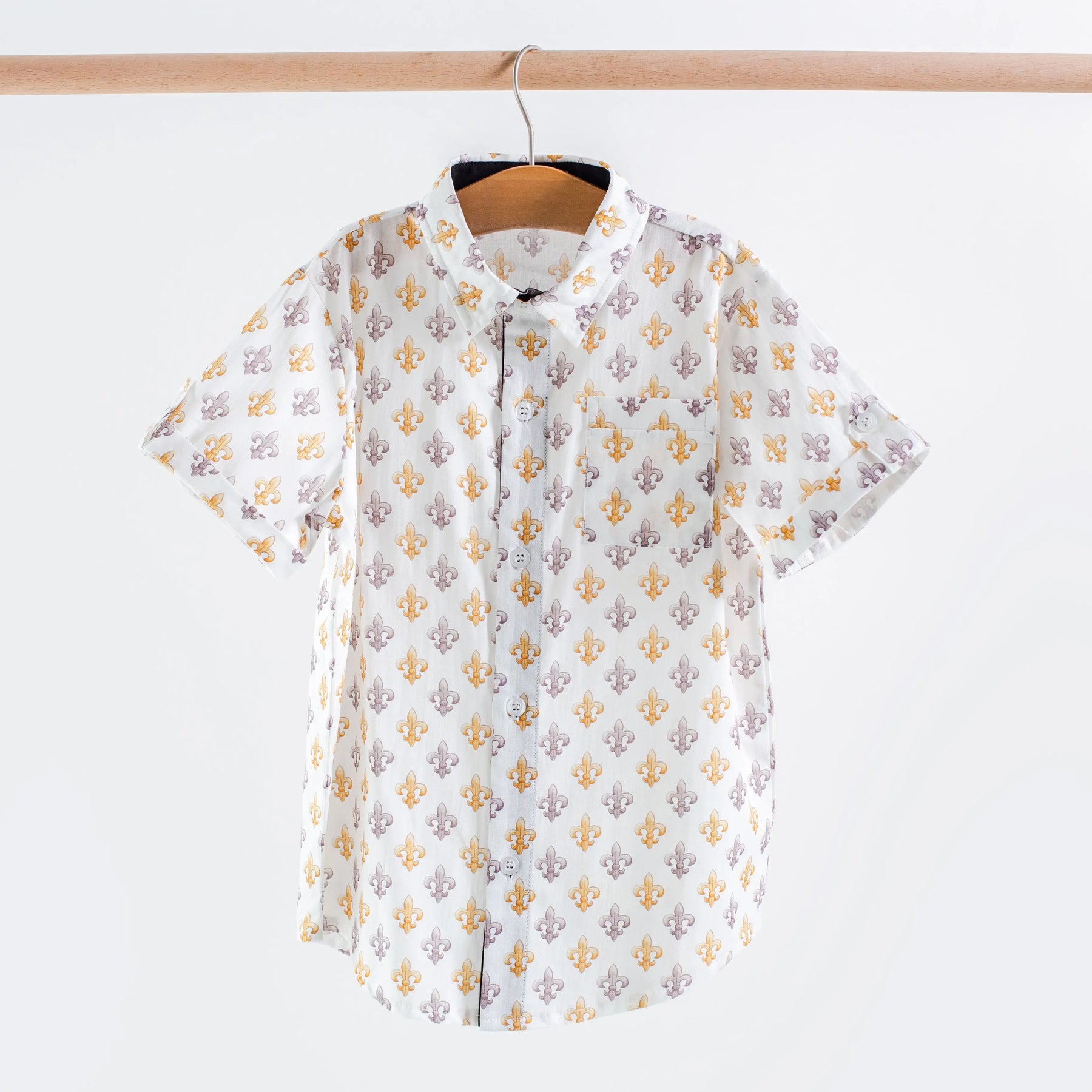 Black and Gold Fleur de Lis Short Sleeve Collared Shirt Nola Tawk