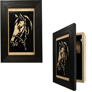 Horse Wall Art Gun Concealment Furniture - Handcrafted Hidden Gun Storage Wall Decor - Hidden Gun Shelf with Magnetic Lock for Quick Access