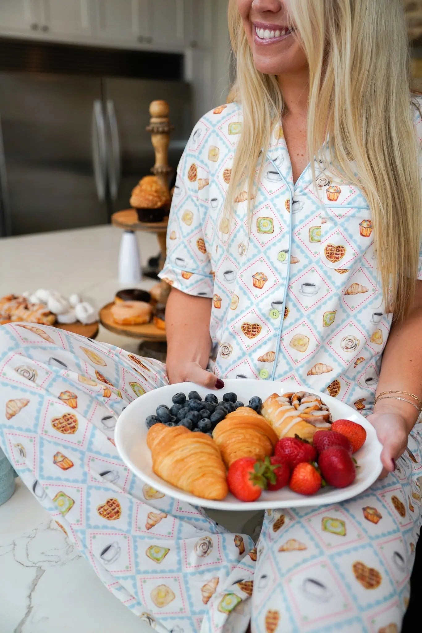 Blue Breakfast - Short Sleeve + Pant Pajama Set KenzKustomz