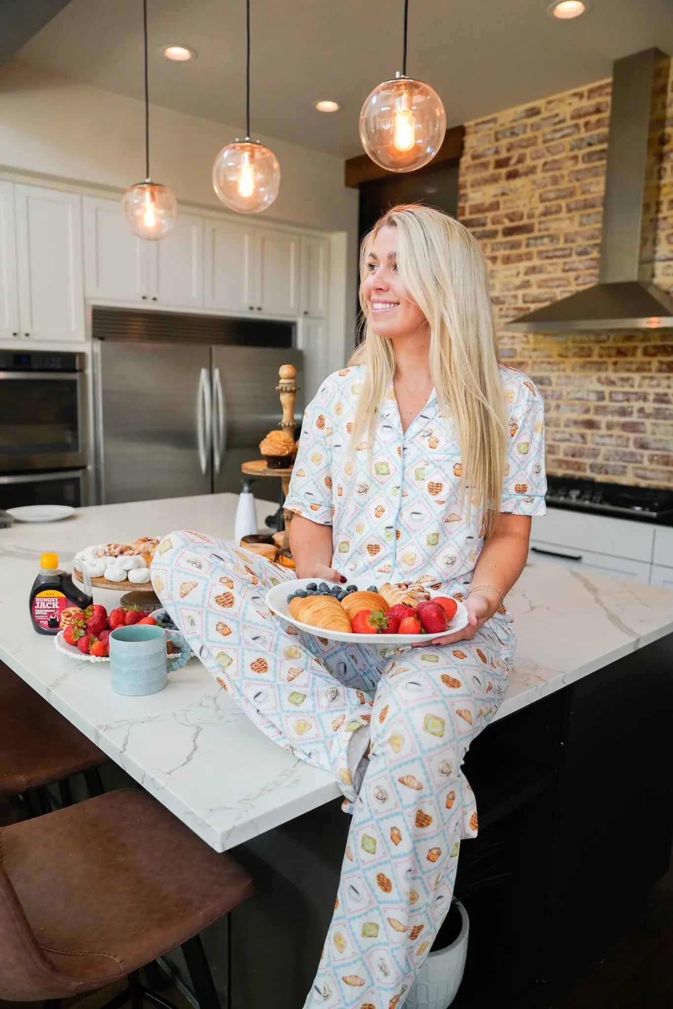 Blue Breakfast - Short Sleeve + Pant Pajama Set KenzKustomz