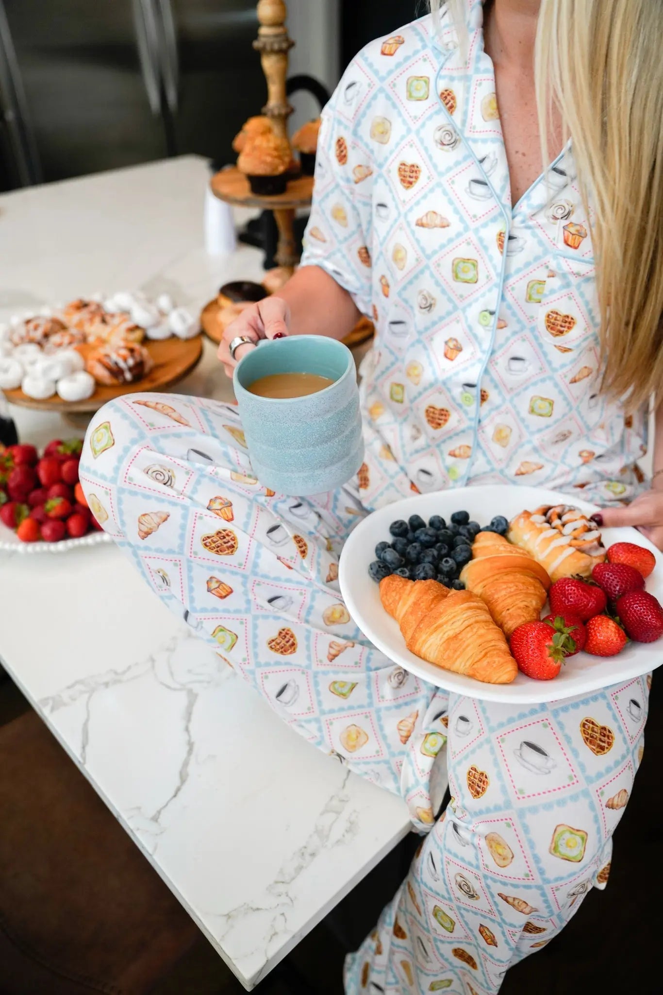 Blue Breakfast - Short Sleeve + Pant Pajama Set KenzKustomz