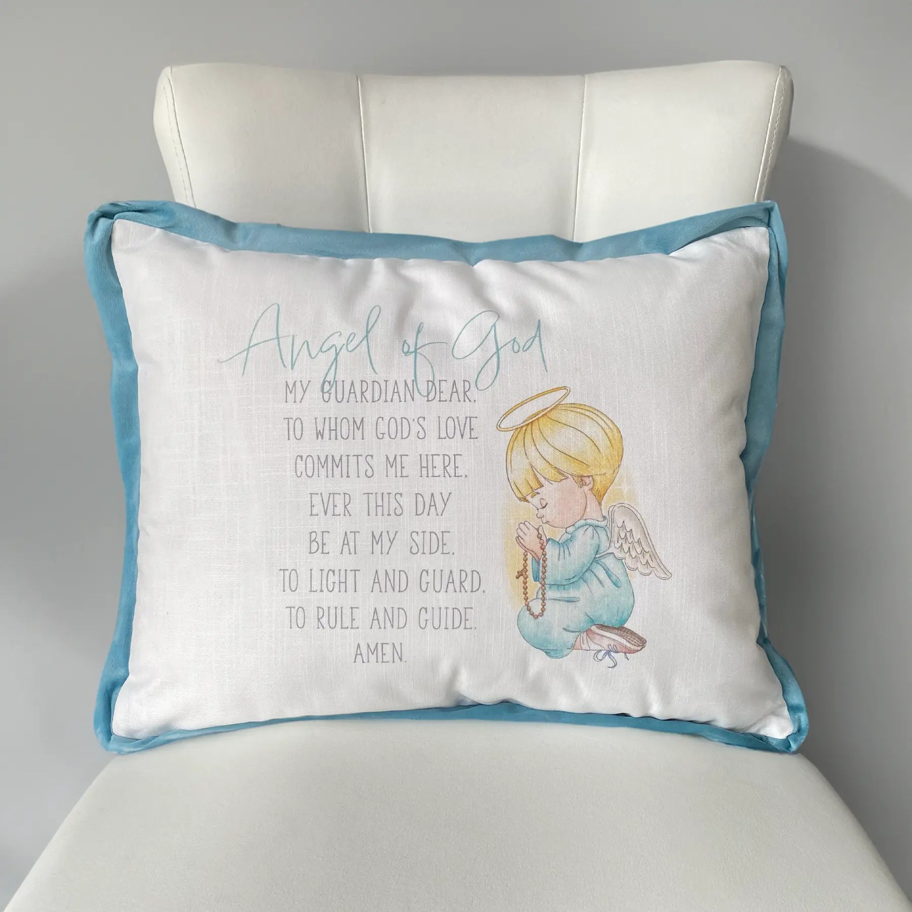 Blue Guardian Angel Printed Pillow Nola Tawk
