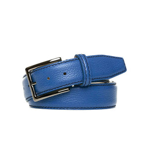 Blue leather belt for golf and statement style by Roger Ximenez