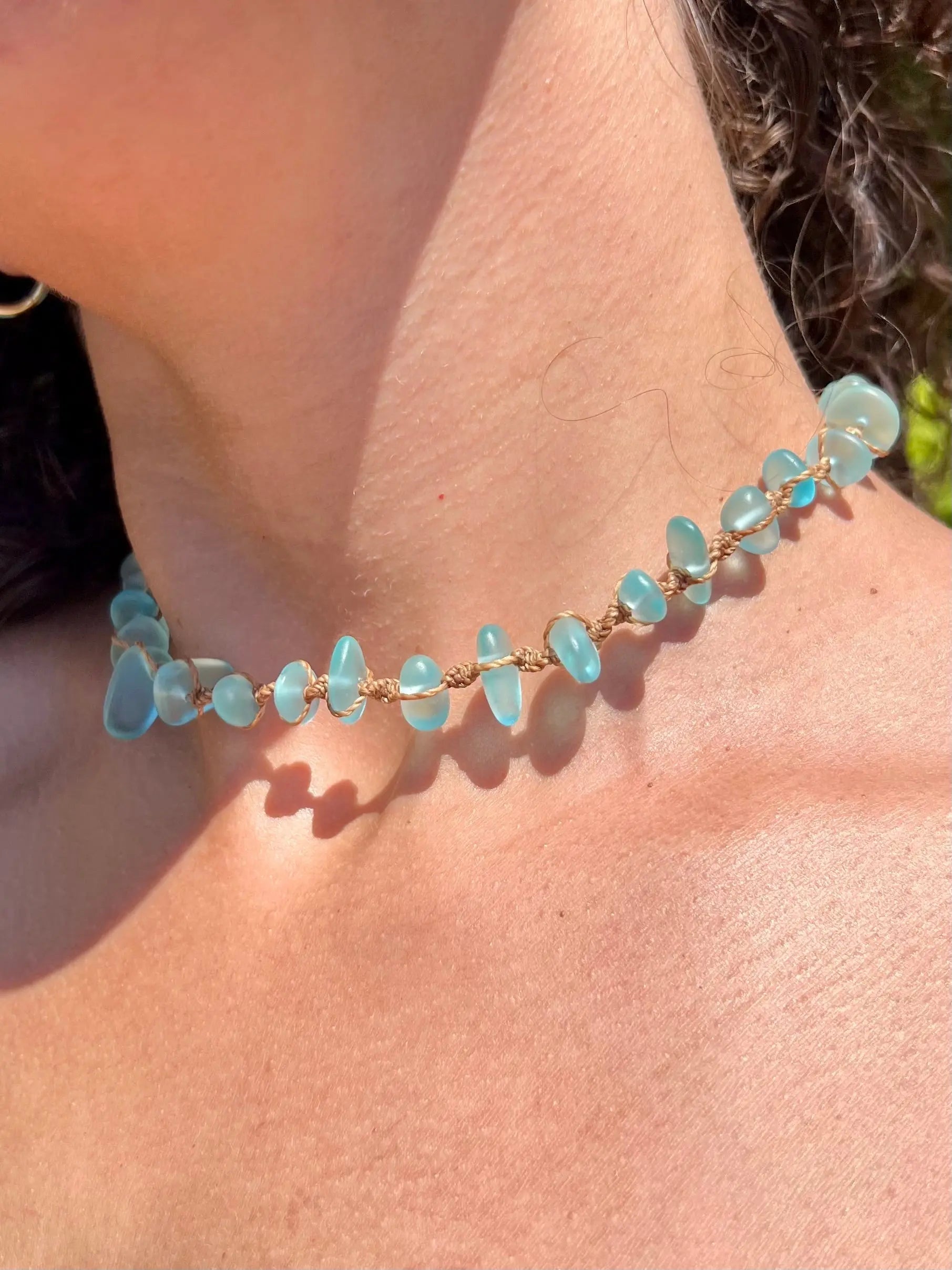 Blue Sea Glass Necklace HALT
