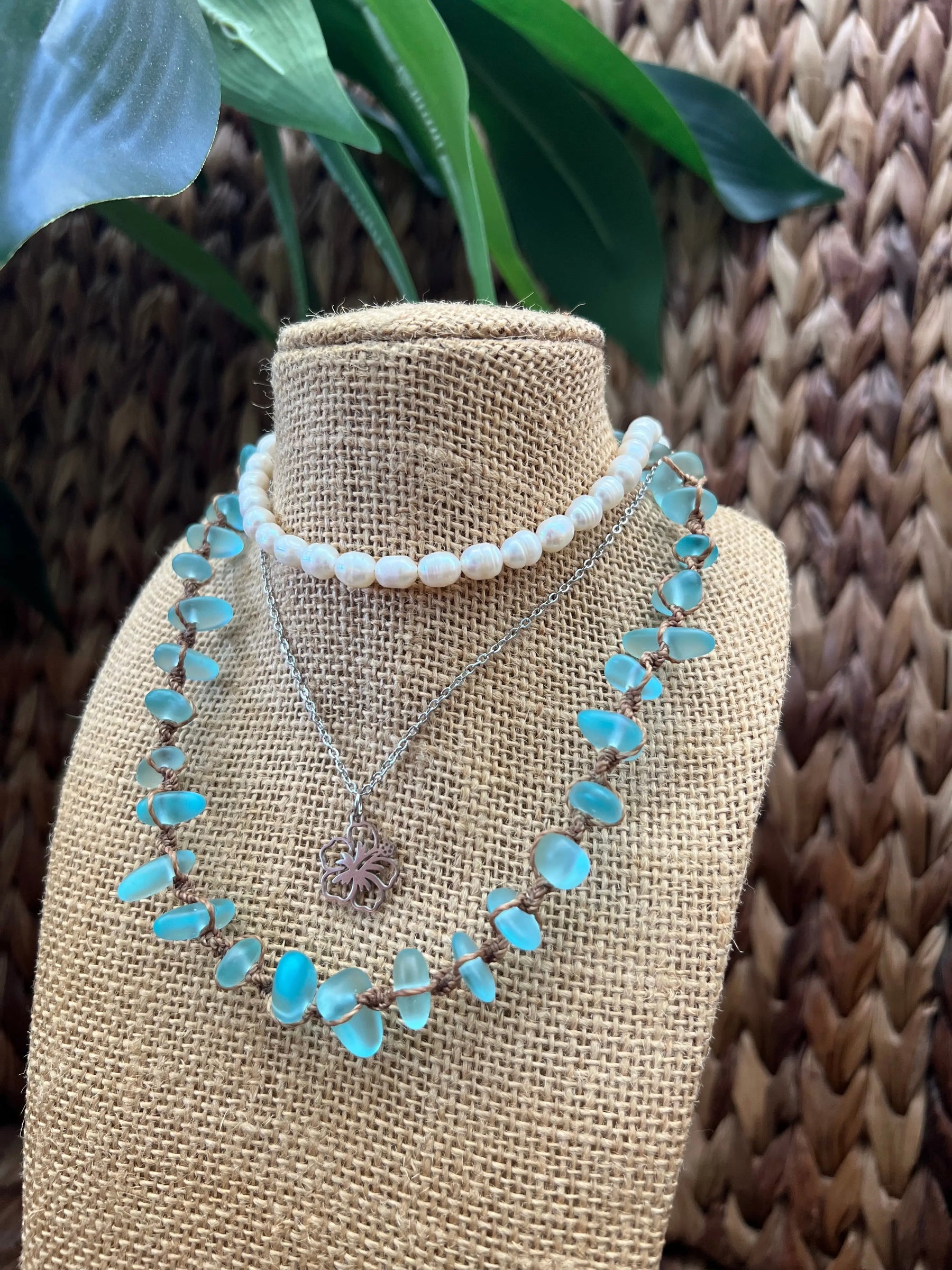 Blue Sea Glass Necklace HALT