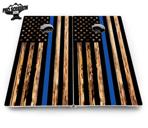Blue & Red Line Burnt Flag Cornhole Boards - Pro Solution Elite Series Cornhole Solutions