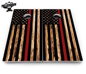 Blue & Red Line Burnt Flag Cornhole Boards - Pro Solution Elite Series Cornhole Solutions