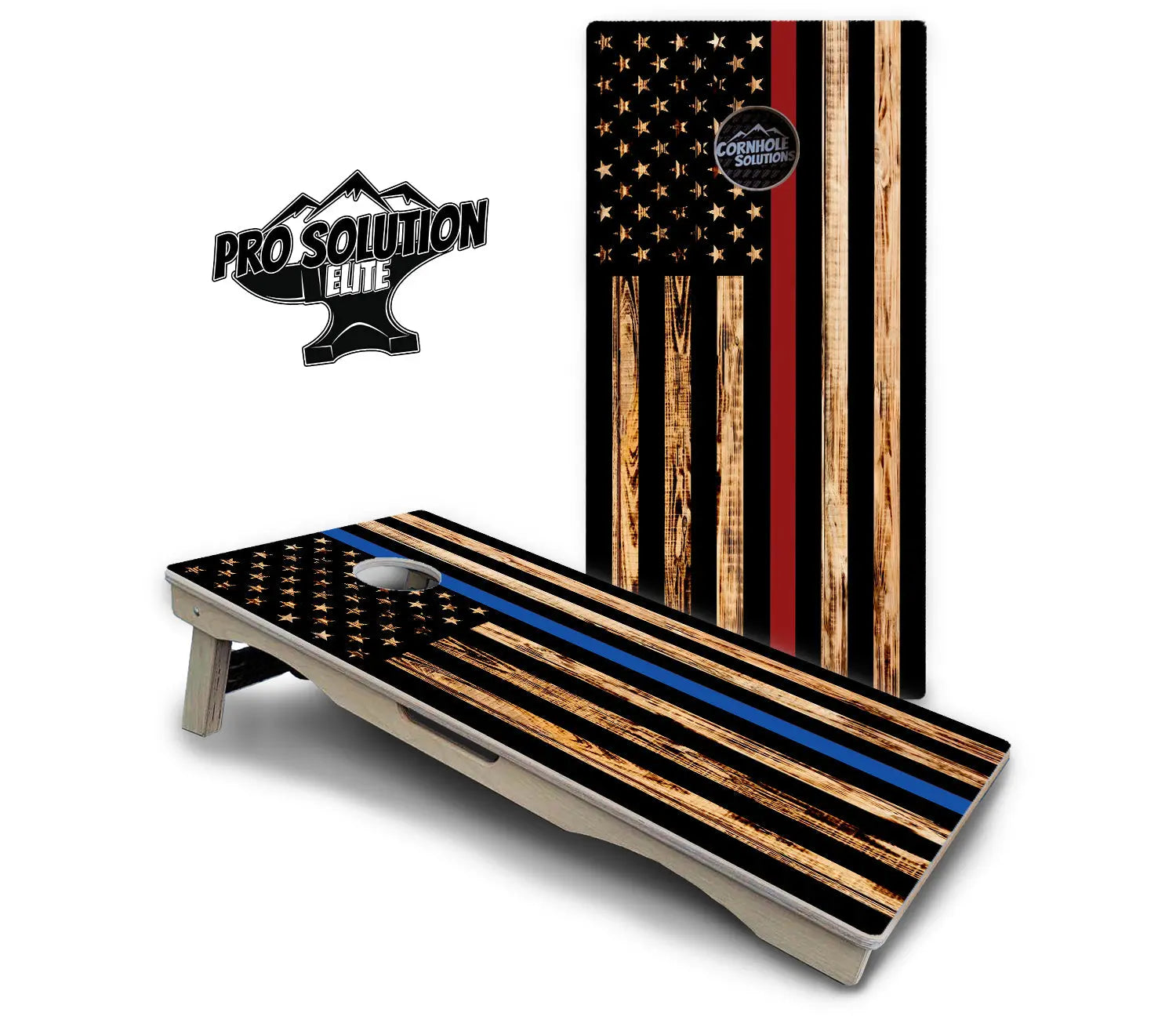 Blue & Red Line Burnt Flag Cornhole Boards - Pro Solution Elite Series Cornhole Solutions