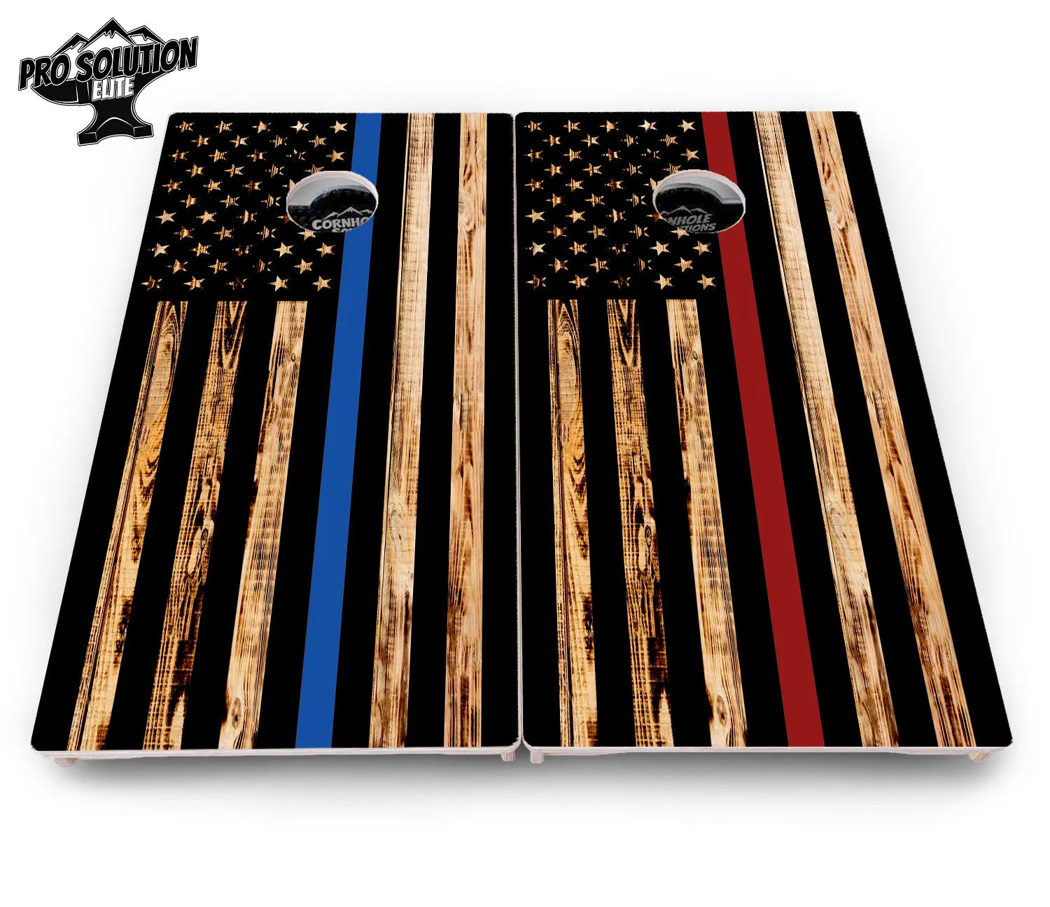Blue & Red Line Burnt Flag Cornhole Boards - Pro Solution Elite Series Cornhole Solutions