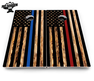 Blue & Red Line Burnt Flag Cornhole Boards - Pro Solution Elite Series Cornhole Solutions